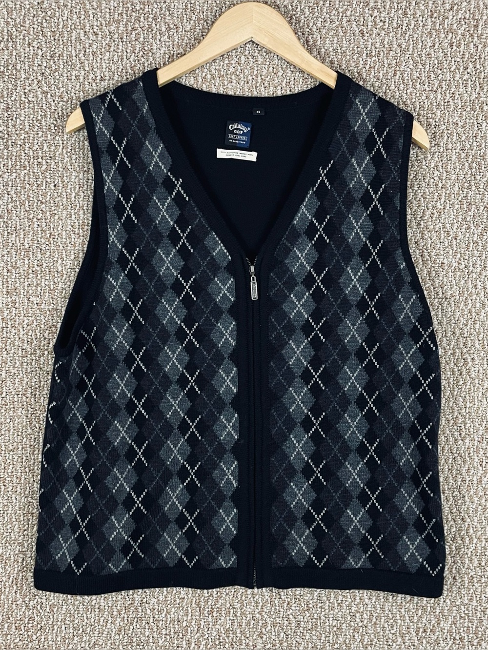 Vintage Callaway Sweater Vest Women’s XL Argyle 100% Merino Wool Golf E14